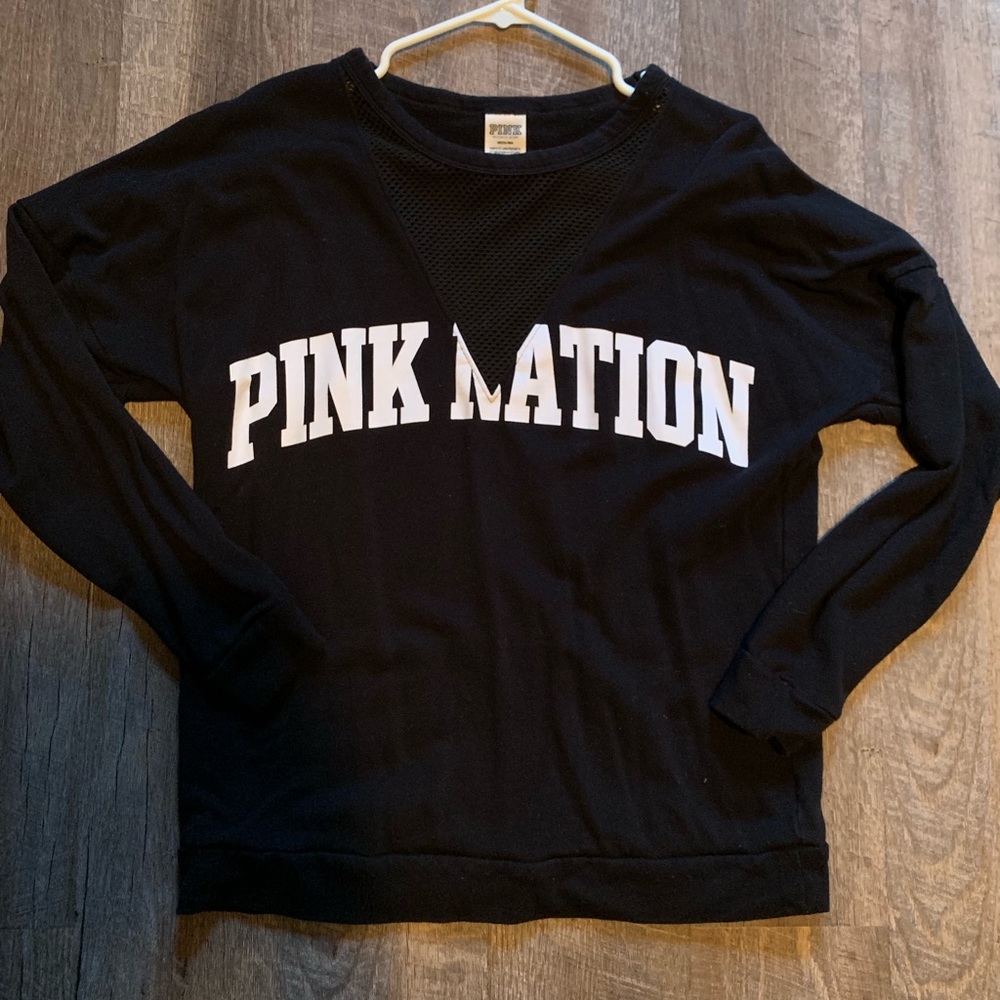 Pink Crew neck sweater with Mesh V neck detail
